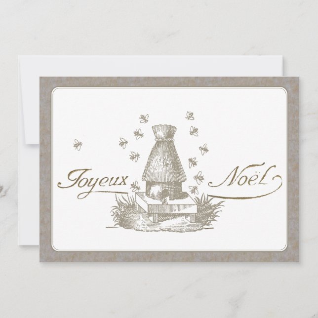 Joyeux Noel Merry Christmas French Hive Bees  Holiday Card (Front)