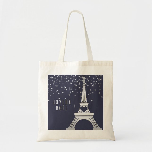 Joyeux Noel | Merry Christmas from Paris in Snow Tote Bag (Front)