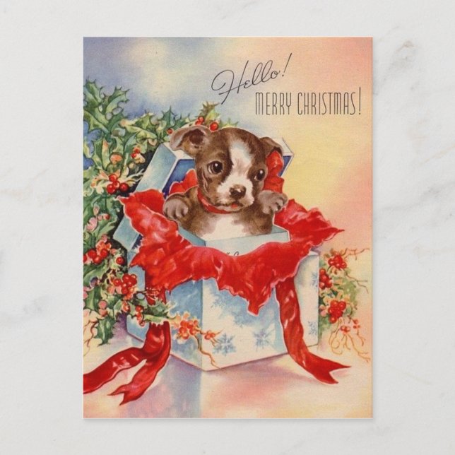 Joyeux Noël petit chien cadeau Postcard (Front)