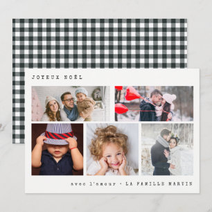 Joyeux Noel Photo Collage Black Gingham Holiday Card
