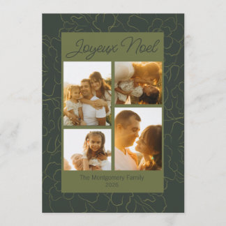 Joyeux Noel Pinecone Floral Photo Collage Holiday Card