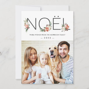 Joyeux Noel Poinsettia Floral Christmas Photo Holiday Card