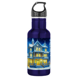 Joyeux Noël Pretty Blue Christmas House 532 Ml Water Bottle