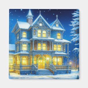 Joyeux Noël Pretty Blue Christmas House Magnet