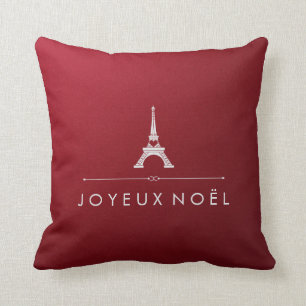 Joyeux Noel Red and Silver Christmas Eiffel Tower Cushion