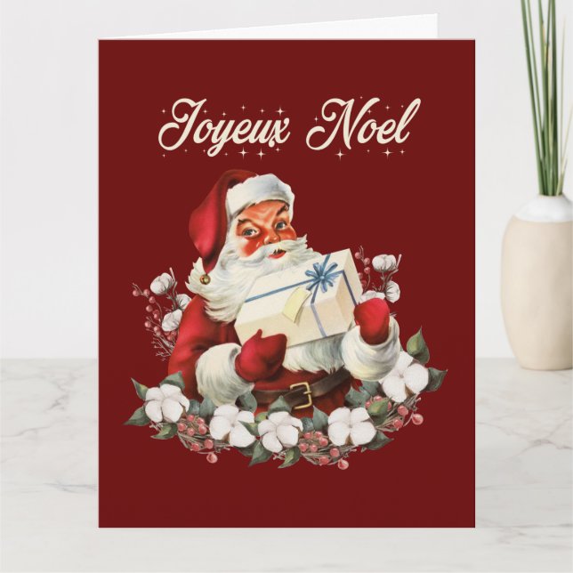 Joyeux Noel Red Christmas Vintage Santa  Card (Front)