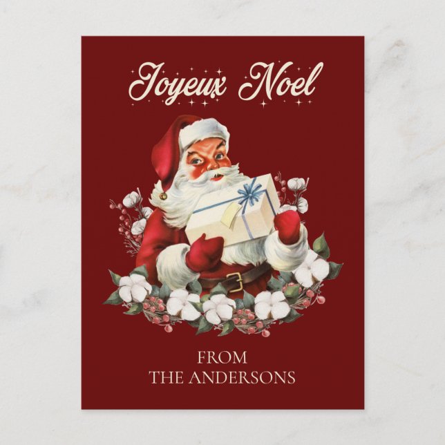 Joyeux Noel Red Christmas Vintage Santa  Postcard (Front)