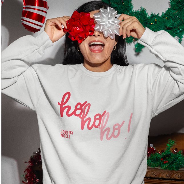 Joyeux Noel Red Pink Hohoho Typography Stylish Sweatshirt (Creator Uploaded)