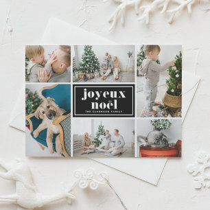 Joyeux Noël Retro Typography Black Photo Collage Holiday Card