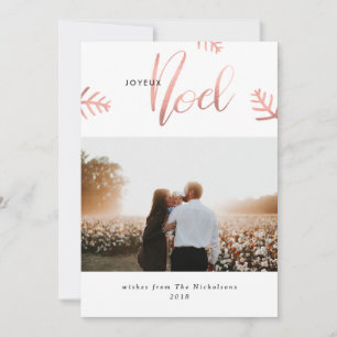 Joyeux Noel Rose Gold Typography Christmas Photo Holiday Card
