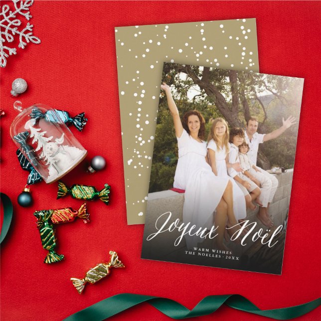 Joyeux Noel Script Modern Christmas Photo Card (Creator Uploaded)