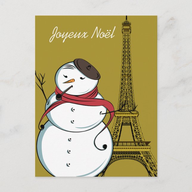 Joyeux Noël Snowman Holiday Postcard (Front)