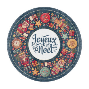 Joyeux Noel vintage Christmas figurines stylish Cutting Board