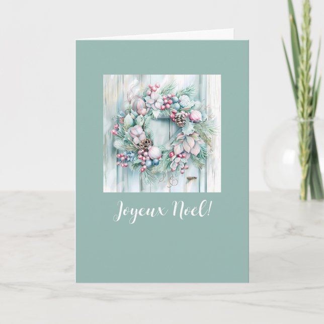 Joyeux Noël Vintage Wreath Folded Card (Front)