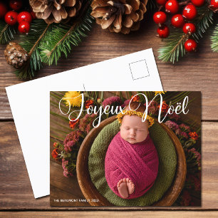 Joyeux Noël White Script Chic Photo Christmas Holiday Postcard