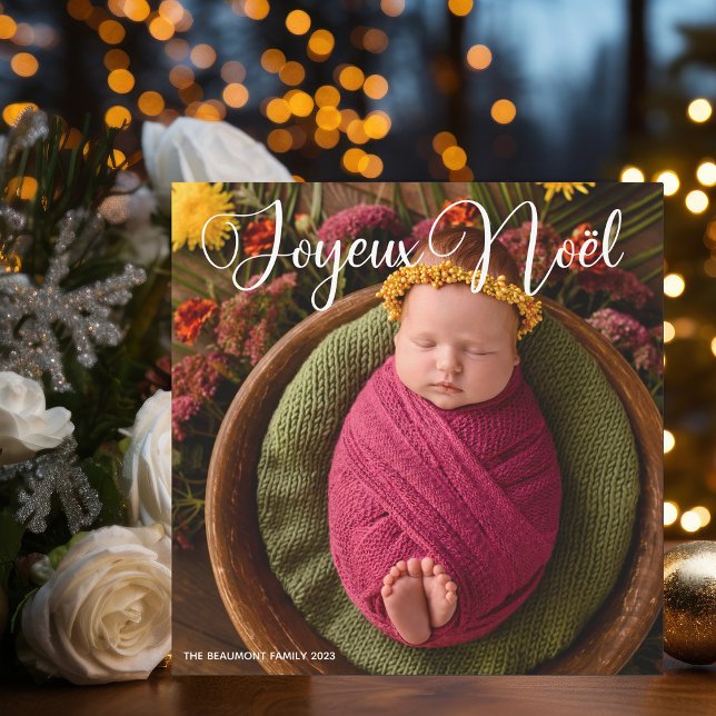 Joyeux Noël White Script Photo Christmas Magnet (Creator Uploaded)
