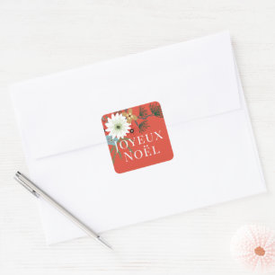 Joyeux Noël Winter Flowers Christmas Square Sticker