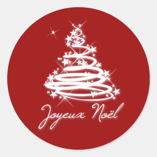 Joyeux Noël with Christmas Tree Classic Round Sticker (Front)