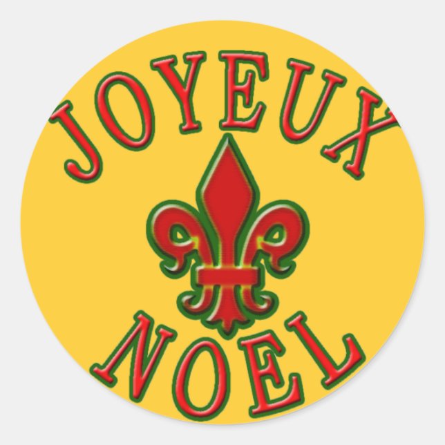 Joyeux Noel with Fleur de Lis Holiday Cards Classic Round Sticker (Front)