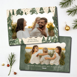 Joyful 2 Photo Family Christmas Trees Holiday Card