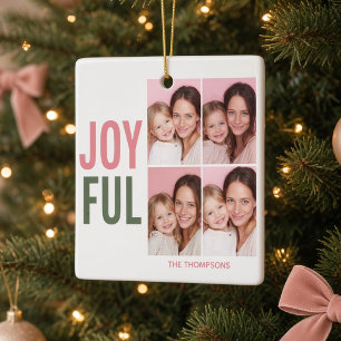 JOYFUL 4 Photo Personalised Family Christmas Ceramic Ornament
