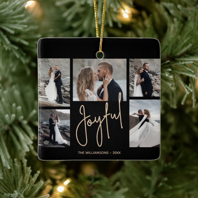 JOYFUL 5 Photo Christmas Ceramic Ornament (Tree)