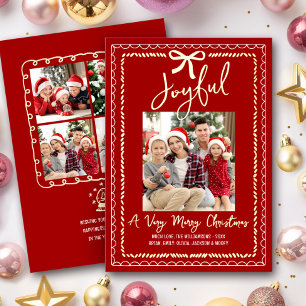 Joyful 5 Photo Christmas Fun Doodles Bow Real Gold