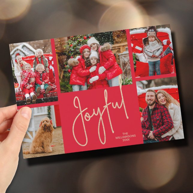 JOYFUL 5 Photo Christmas Holiday Card (Gold JOYFUL Multi Photo Christmas Holiday Cards - INSTANT DOWNLOAD and/or PRINTED or both!)