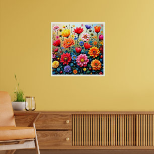 Joyful Abstract Flower Garden Design Poster