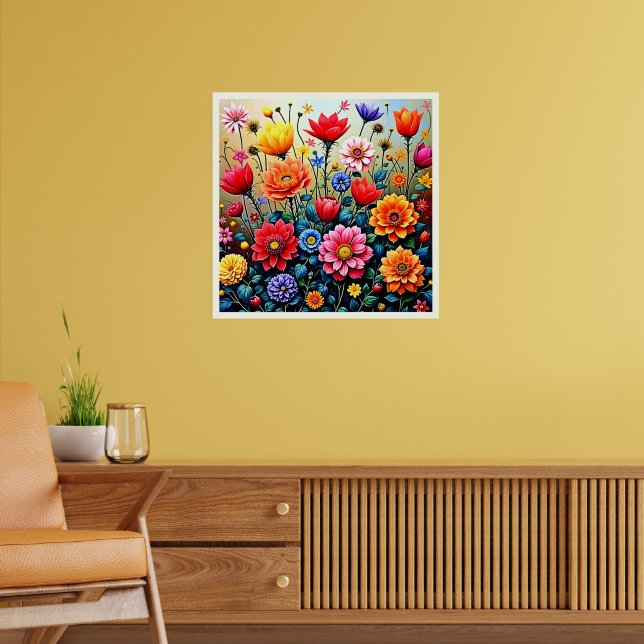 Joyful Abstract Flower Garden Design Poster (Living Room 2)