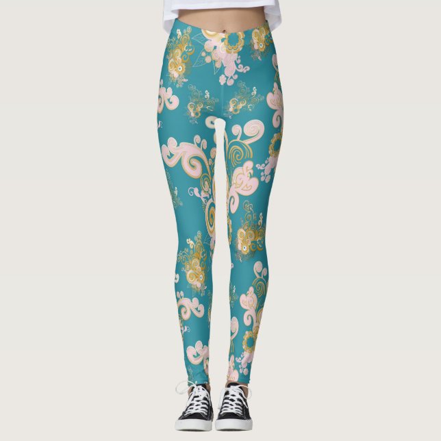 Joyful abstract flower petal  design leggings (Front)