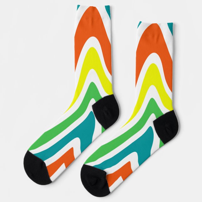 Joyful abstract pattern Blue orange green yellow Socks (Left)