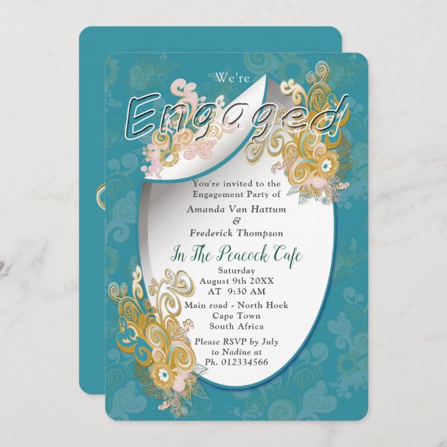 Joyful Abstract Pink, Sky-blue - Pink Flowers Invitation (Front/Back)