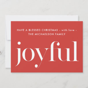 Joyful and Blessed Red Christmas Holiday Greeting Card