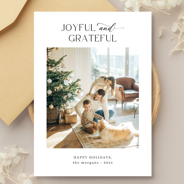 Joyful and Grateful Family Christmas Photo  Holiday Card (Creator Uploaded)