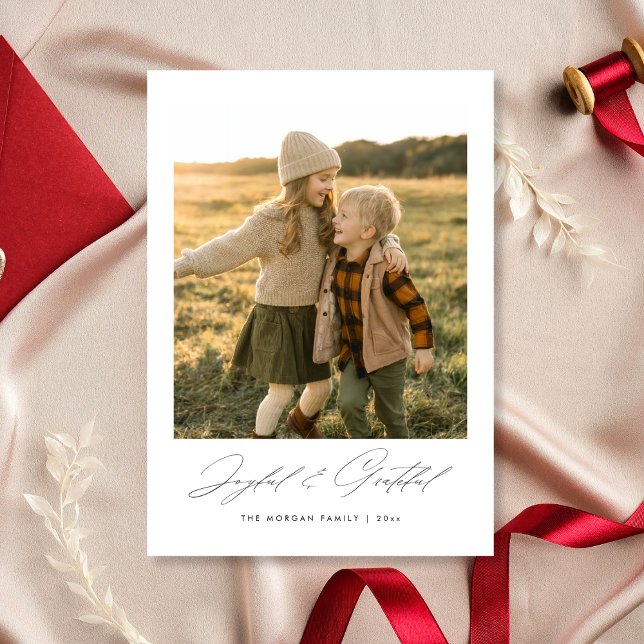 Joyful and Grateful Minimalist Christmas Photo Holiday Card (Creator Uploaded)