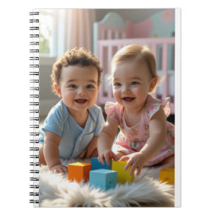Joyful Babies Playing on a Soft Fur Rug Notebook