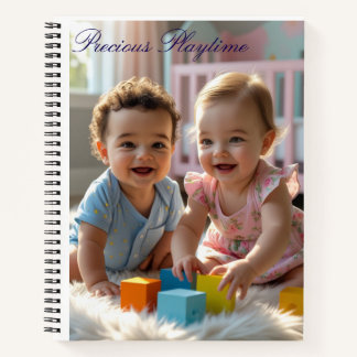 Joyful Babies Playing on a Soft Fur Rug Notebook