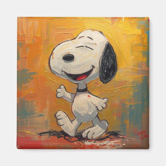 Joyful Beagle Dog Pop Art Painting Magnet (Front)