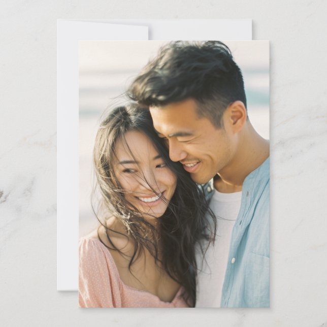 Joyful Beige Blue Photo Invitation (Front)