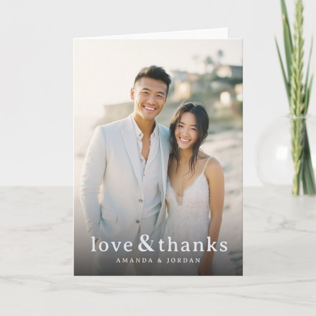 Joyful Beige Elegant Photo Thank You Card (Front)