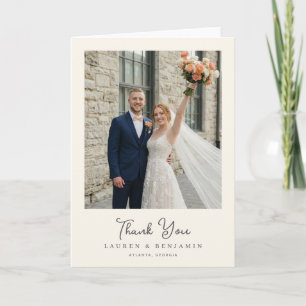 Joyful Beige Romantic Photo Thank You Card