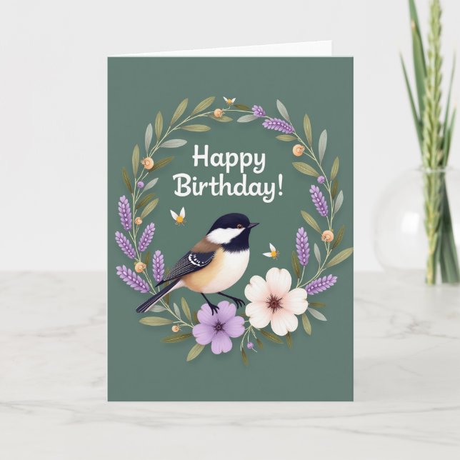 Joyful Bird Wreath Birthday Card (Front)