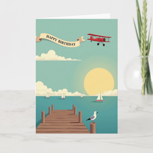 Joyful Birthday Biplane Pier Card (Front)