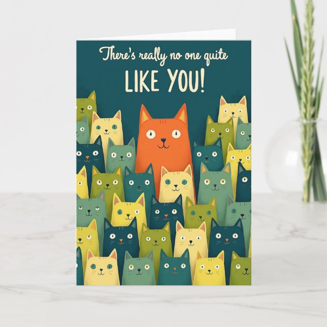 Joyful Birthday Cat Illustration Card (Front)