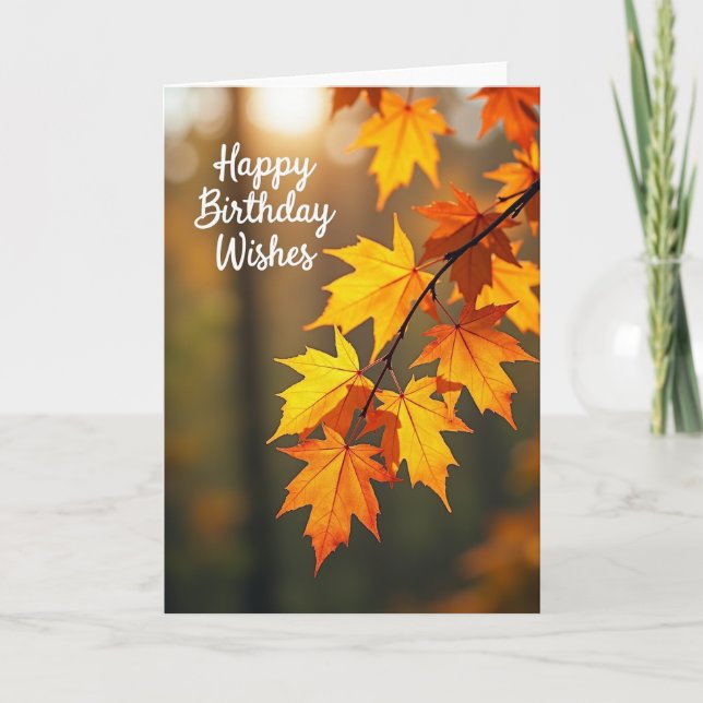 Joyful Birthday Fiery Leaves Card (Front)