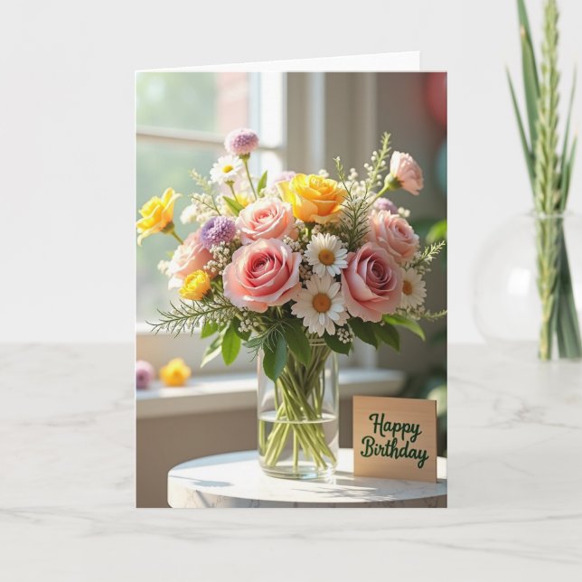 Joyful Birthday Floral Vase Card (Front)
