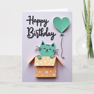 Joyful Birthday Mint Cat Card