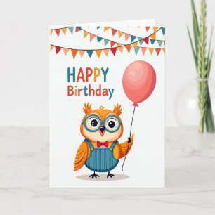 Joyful Birthday Owl Illustration Card