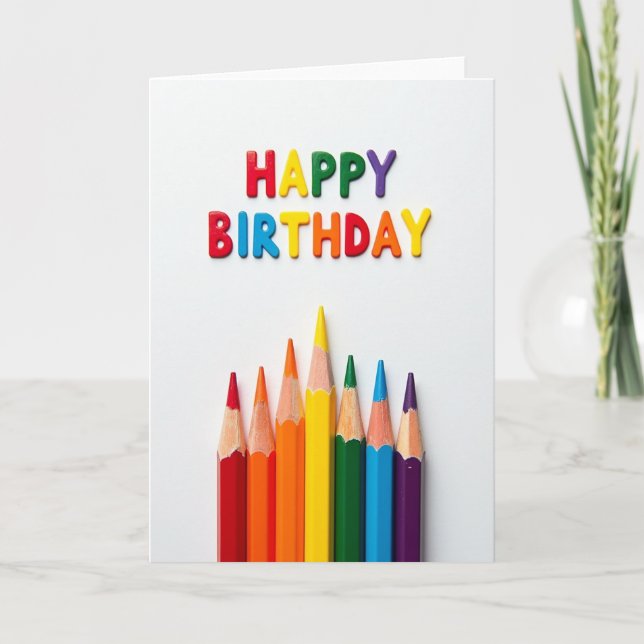 Joyful Birthday Pencil Art Card (Front)